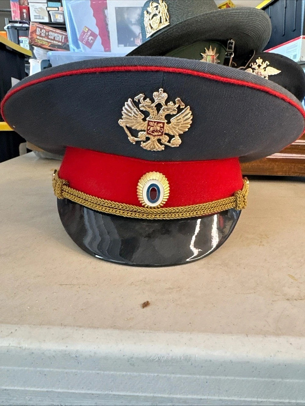 Military Dress Hat Black & Red Size 58 Russian